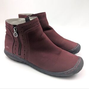 JBU Juno Booties Slip On Faux Suede Double Side Zip Weatherproof Wine Red size 9